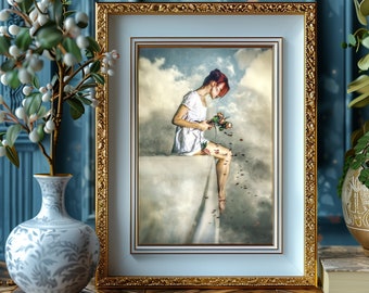 Conceptual portrait art, wall art, fantasy art print, home decor, gift for her, Free Shipping, birthday gift, fine art print, woman art