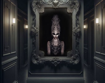Hive Queen Monochromatic Fantasy Portrait Print, Dark Gothic Alien Art