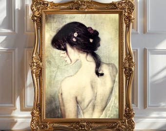 Fine Art Portrait Print, Romantic Feminine Profile, Ethereal Dreamy Wall Art