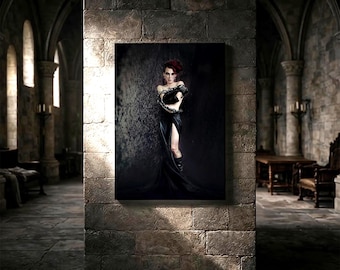 Neo-Goth Woman Portrait, Dark Cinematic Goth Wall Art, Moody Alt-Fashion Decor
