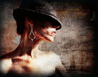 Fedora Fandango Photographic Art Print, Chic Urban Grunge Portrait, Loft Decor