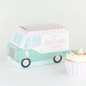 Ice Cream Party Box - Set of 4, Ice Cream Truck Cupcake Box, Pastel Packaging, Ice Cream Social Birthday Party, Centerpiece, Wholesale