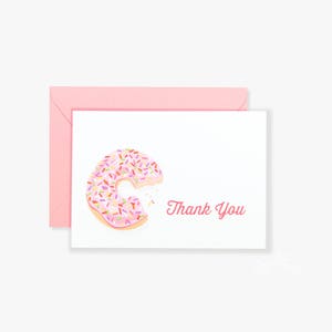 Biglietti di ringraziamento a forma di ciambella - Set da 10, biglietti di ringraziamento per la festa della ciambella, biglietti di ringraziamento per baby shower con granelli rosa, biglietti di auguri per la festa di compleanno della ciambella Grow Up