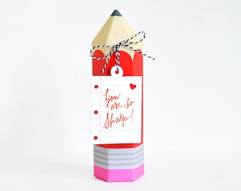 Make Your Own Valentine Pencil Craft Kit, 3D Valentine Day Pencil Favor Box, 3D Craft Kit Valentine Gift Box, Gift Card Holder, You're Sharp