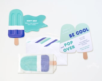 Popsicle Party Invitation, Blue Pool Party Invite, Ice Lolly, Summer Party, Swim Party, Ice Cream, Summer Birthday, Beach Party, BBQ Party