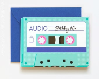 Cassette Birthday Card, Mixed Tape Birthday, Die-cut Greeting Card, 1980s Card, I love the 80s birthday, Retro Mix Tape, Happy Birthday
