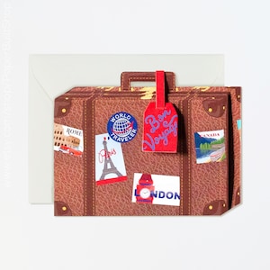 Carte valise vintage spéciale, carte de félicitations, carte de voeux découpée, Bon voyage, où vous irez, remise des diplômes, adieu émouvant