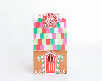 Gingerbread House Gift Box, Holiday Gift Card Holder, Christmas Party Favor Box, Holiday Hostess Gift Box