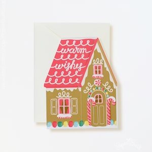 Gingerbread House Card, Warm Wishes Christmas Card, Warm Wishes Holiday Card, Happy Holidays Card, Non Photo Christmas Card, Die Cut Card