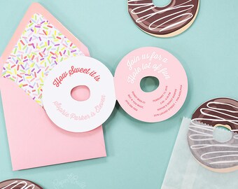 Donut Invitation, Donut Party Invite, Donut Birthday, Donut Bridal Shower, Donut Baby Shower, Die Cut, Pink Sprinkles, Sweet Shoppe, Brunch