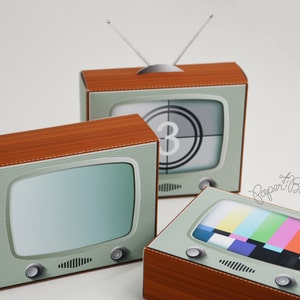 INSTANT DOWNLOAD - Printable Vintage/ Retro Television Gift/ Favor Box from Paper Built SMALL