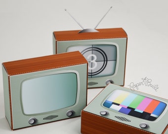 INSTANT DOWNLOAD - Printable Vintage/ Retro Television Gift/ Favor Box from Paper Built SMALL