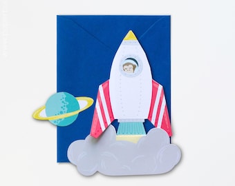 Interactive Rocket Card, Pop Up Space Card, Astronaut Monkey, Stellar Congratulations