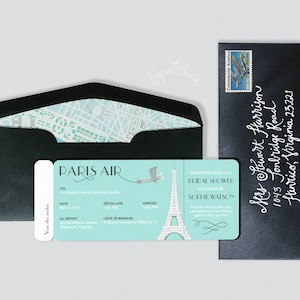 Paris Airline Ticket Invitation, Boarding Pass, French Birthday Party, French Bridal Shower, Baby Shower, Bat Mitzvah