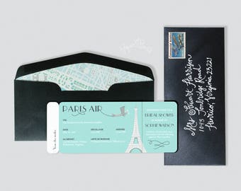 Paris Airline Ticket Invitation, Boarding Pass, French Birthday Party, French Bridal Shower, Baby Shower, Bat Mitzvah