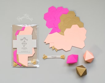 Geometric Garland Kit, Paper Octahedron, Banner, DIY, Nursery Decoration, Party Decor, Wedding  Decor, Geometric Backdrop, Pink, Gold, Coral