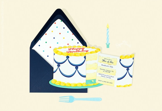 Birthday Cake Invitation, Birthday Party Invite, Sweets Party, Bday Party, Candles Balloons, Birthday Boy, No Theme, Die Cut, Slice of Cake Il_570xn