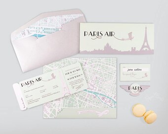 Paris Boarding Pass Invitation, Airline Ticket, Birthday, Shower