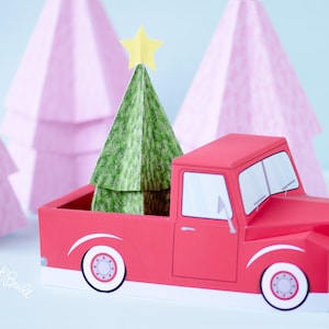 Dekoracje świąteczne, Pickup Truck, Uchwyt na babeczki w Pickup Truck, Vintage Pickup, Pudełko na upominki, Pudełko na smakołyki, Boże Narodzenie, Świąteczny element centralny, Samochód retro