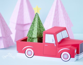 Christmas Decor, Pickup Truck, Pickup Truck Cupcake Holder, Vintage Pickup, Favor Box, Treat Box, Christmas, Holiday Centerpiece, Retro Car