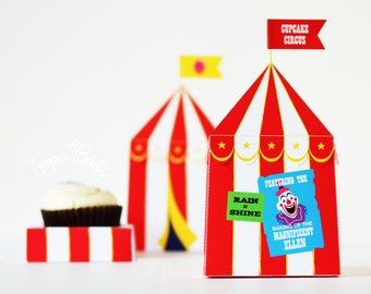 Circus Tent Cupcake Box, Cupcake Box, Circus Party, Circus Favor, Treat Box, Carnival Party, Circus Wedding, Favor Box, Gift Box,
