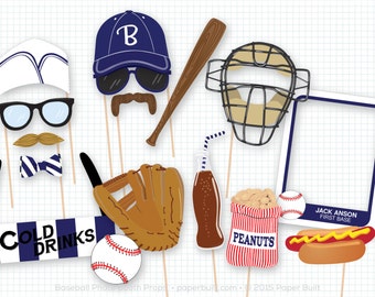 Baseball Photo Booth Props, Navy Sports Photobooth Props, Vintage Baseball Party, Home Run, Baseball Birthday, Sports Party, Sports Birthday