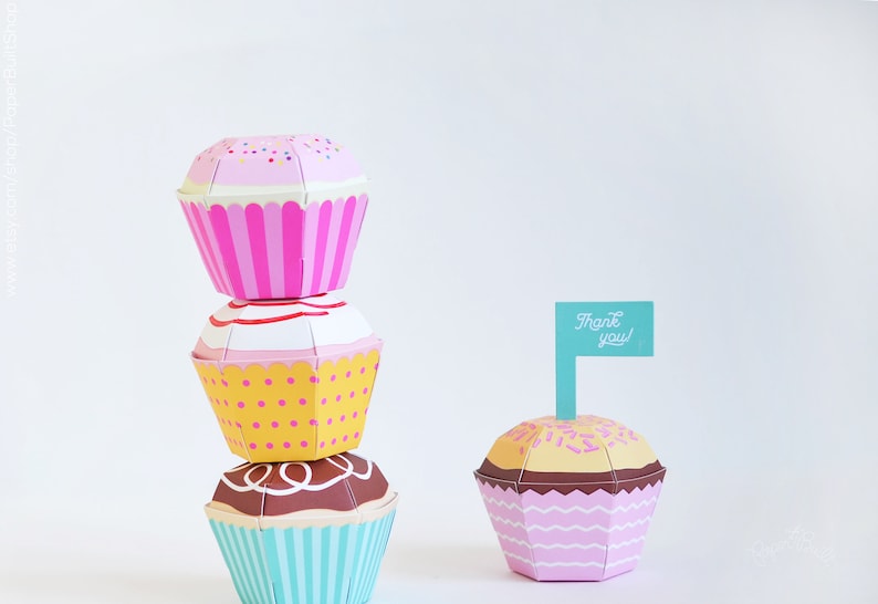 Cupcake Favor Boxes Set of 4, Cupcake Party Favors, Baking Party, Sweet Shoppe Favor, Paper Cupcakes Paper Toy, Birthday Cupcake Candy Box image 4
