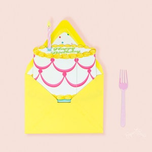 Birthday Cake Invitation, Birthday Party Invite, Sweets Party, Bday Party, Candles Balloons, Birthday Girl, No Theme, Die Cut, Slice of Cake image 2