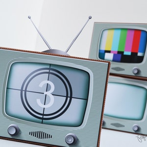 DESCARGA INSTANTÁNEA: Caja de regalo o recuerdo con forma de televisor vintage o retro para imprimir de Paper Built GRANDE