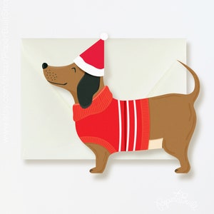 Tarjeta navideña con Dachshund expandible, un toque de alegría, tarjeta navideña con salchicha, tarjeta de Felices Fiestas, suéter para perros, tarjeta para amantes de los perros, tarjeta troquelada