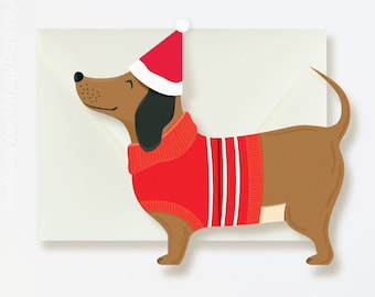 Expanding Dachshund Holiday Card, Dash of Cheer, Wiener Christmas Card, Happy Holidays Card, Dog Sweater, Dog Lover Card, Die Cut Card