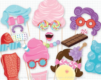 Accesorios para fotomatón de dulces, accesorios para fiestas de Sweet Shoppe, fiesta de cumpleaños de Candyland, cabello de algodón de azúcar, accesorios con temática de dulces, osito de goma, chicle