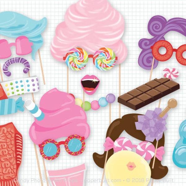 Accessoires pour photomaton Bonbons, Accessoires de fête Sweet Shoppe, Fête d'anniversaire Candyland, Cheveux de barbe à papa, Accessoires sur le thème des bonbons, Gummy Bear, Bubble Gum