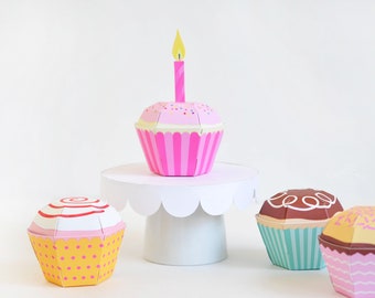 Cupcake Favor Boxes - Set of 4, Cupcake Party Favors, Baking Party, Sweet Shoppe Favor, Paper Cupcakes Paper Toy, Birthday Cupcake Candy Box
