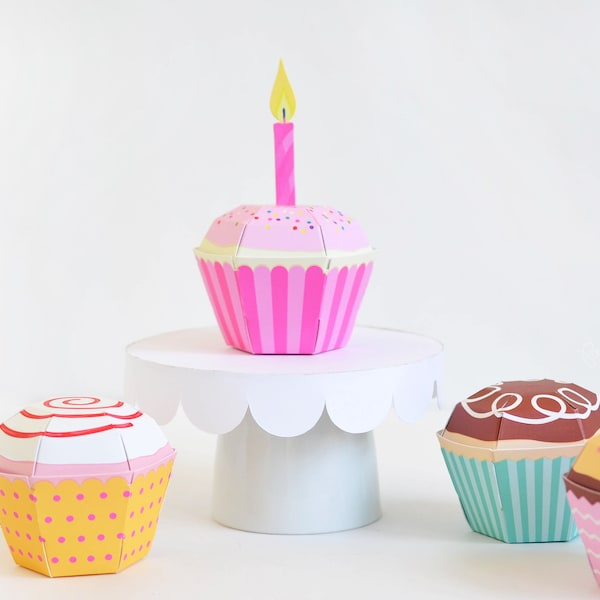 Cupcake Favor Boxes - Set of 4, Cupcake Party Favors, Baking Party, Sweet Shoppe Favor, Paper Cupcakes Paper Toy, Birthday Cupcake Candy Box