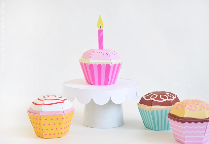 Cupcake Favor Boxes Set of 4, Cupcake Party Favors, Baking Party, Sweet Shoppe Favor, Paper Cupcakes Paper Toy, Birthday Cupcake Candy Box Set of 4 (1 of each)