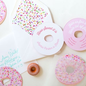 Donut Party, Donut Invitation, Donut Birthday Party Invite, Donut Grow Up Die Cut Pink Donut Sprinkles Donut Bridal Shower Donut Baby Shower
