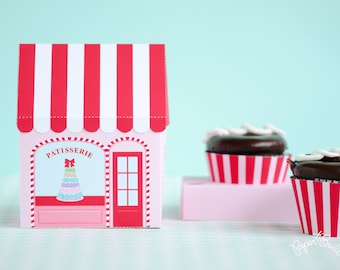 Sweet Shoppe Cupcake Box, Patisserie, Favor Box, Cupcake Holder, Sweet Treat Box, Birthday Party Favor, Gift Packaging, Pink