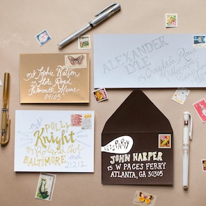 Weiße, goldene oder silberne Gelstifte zum Adressieren von Umschlägen, Schneckenpost, Briefpapier-Umschlagkunst, Mail-Art, einzigartige Umschläge