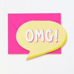 Tarjeta OMG, divertida tarjeta con bocadillo, para celebrar, para felicitaciones, troquelada, OMG Baby OMG Engagement, para cualquier ocasión