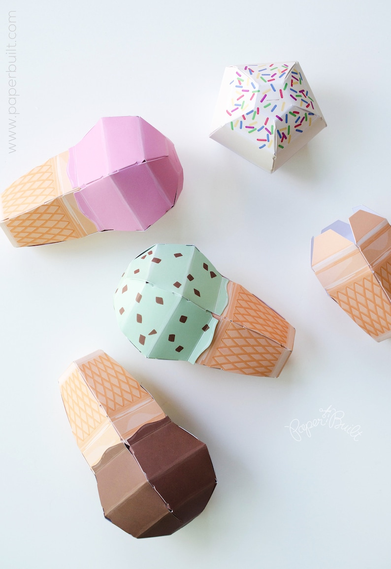 Ice Cream Cone Box, Ice Cream Social Party Supplies, Summer Favor Box, Paper Ice Cream Scoop Box, Gift Card Holder, Paper Food Toy afbeelding 3