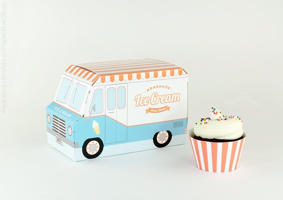 Ice Cream Party Favor Box, Ice Cream Truck Cupcake Box - Set of 4, Bakery Box Packaging, Birthday, Ice Cream Social Sweet Shoppe Centerpiece Il_570xn