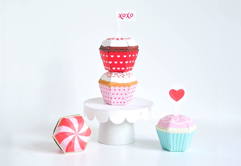 Valentines Day Cupcake Candy Favor Box Kit Cupcake Box Sweet image 1
