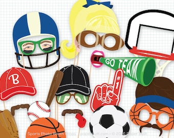 Sports Party Photo Booth Props, Sporty Photobooth, Basketball, Baseball, Football, Soccer, Birthday Party, Championship Team, Game day Fan