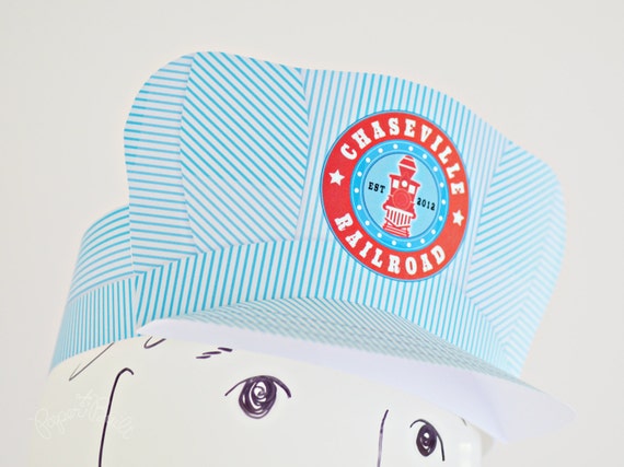 Printable Train Birthday Party Conductor Hat (Customized) from the Whistlestop Party Collection by Paper Built Il_570xn