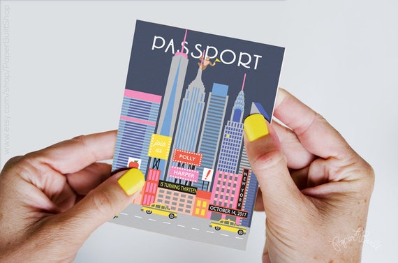 New York Party Passport Invitation, Iconic New York City Birthday, Pretzels Pizza, Fashionista, Taxi Cab, Broadway, Shopping Theme, Subway Il_570xn