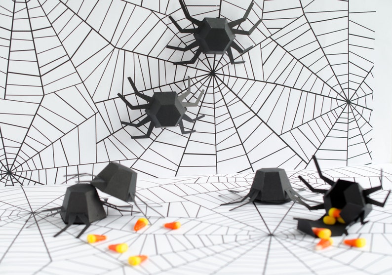 Halloween Spider, Geometric Spider Kit Set of 6, DIY Halloween Kit, Halloween Decor, Spider Garland, Halloween Banner, Modern, Sculpture image 1