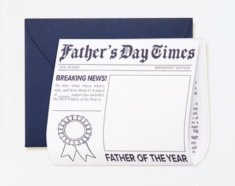 MVP Dad of the Year Newspaper Card, Unique Personalized Father's Day Card to Color, Greatest Dad award, Fathers Day keepsake, No fake news!