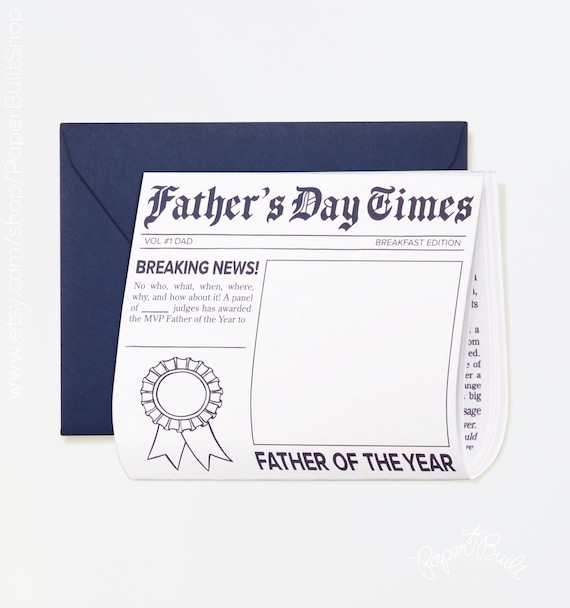MVP Dad of the Year Newspaper Card, Unique Personalized Father's Day Card to Color, Greatest Dad award, Fathers Day keepsake, No fake news! Il_570xn