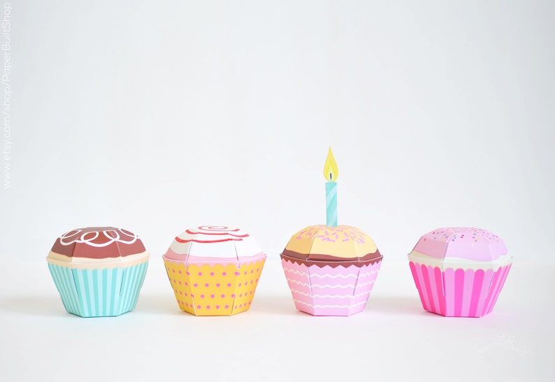 Cupcake Favor Boxes Set of 4, Cupcake Party Favors, Baking Party, Sweet Shoppe Favor, Paper Cupcakes Paper Toy, Birthday Cupcake Candy Box image 3